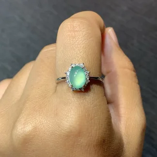 High-Icy Mint Green Natural Jadeite Cabochon Ring — S925 Silver · No. 695D