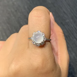 Icy Glowing Natural Jadeite Cabochon Ring — S925 Silver · No. 61FD