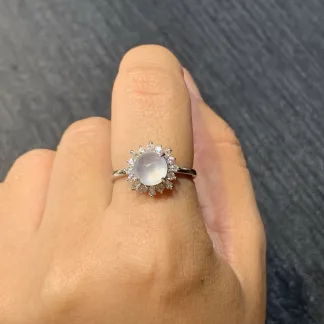 High-Icy Glowing Natural Jadeite Cabochon Ring — S925 Silver · No. 4A27