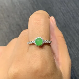 High-Icy Glowing White and Green Cabochon Natural Jadeite Three-Piece Cabochon Set — S925 Silver · No. 61B6