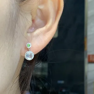 High-Icy Glowing Natural Jadeite Cabochon Drop Earrings — S925 Silver · No. BC3C