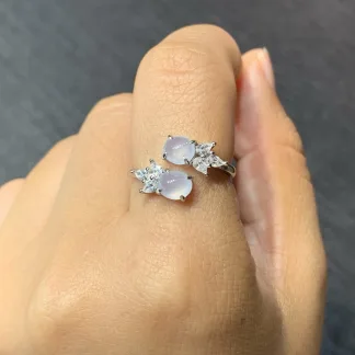 Icy Glowing Natural Jadeite Twin Cabochon Ring — S925 Silver · No. 27C1