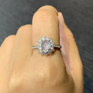 High-Icy Glowing Natural Jadeite Cabochon Ring — S925 Silver · No. 1788