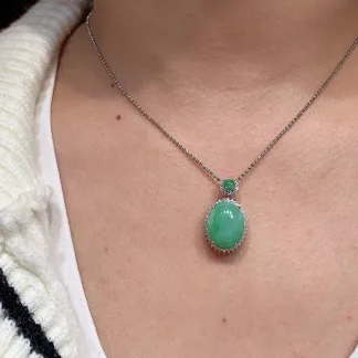 Icy Green Natural Jadeite Cabochon Pendant — S925 Silver · No. A710
