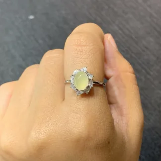 Icy Honey Yellow Natural Jadeite Cabochon Ring — S925 Silver · No. C64F