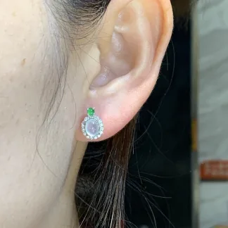 High-Icy Glowing Natural Jadeite Cabochon Stud Earrings — S925 Silver · No. EFD3