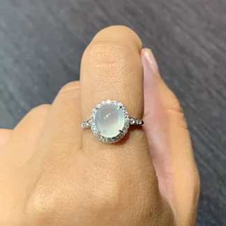 High-Icy Glowing Natural Jadeite Cabochon Ring — S925 Silver · No. DC32