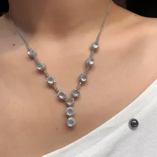 High-Icy Glowing Natural Jadeite Cabochon Necklace — S925 Silver · No. B0A1