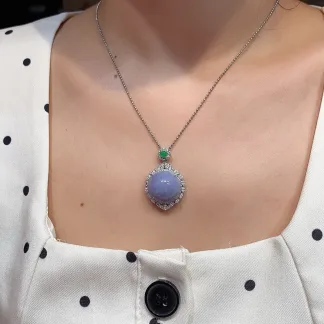 🍆紫罗兰天然翡翠蛋面吊坠 S925 银 · 编号 2518