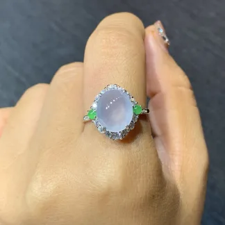 High-Icy Glowing Natural Jadeite Cabochon Ring — S925 Silver · No. B099