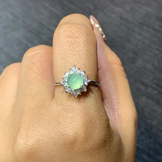 Icy Clear Natural Jadeite Cabochon Ring — S925 Silver · No. DC2E