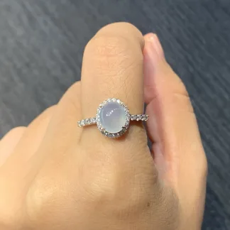 Icy Lustrous Natural Jadeite Cabochon Ring — S925 Silver · No. DECB