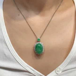 Vivid Green Natural Jadeite Cabochon Pendant — S925 Silver · No. 9266