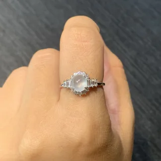 High-Icy Glowing Natural Jadeite Cabochon Ring — S925 Silver · No. 692E