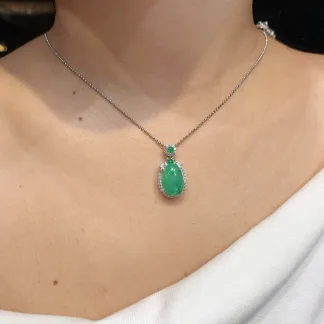 Icy Vivid Green Natural Jadeite Cabochon Pendant — S925 Silver · No. 6EA4