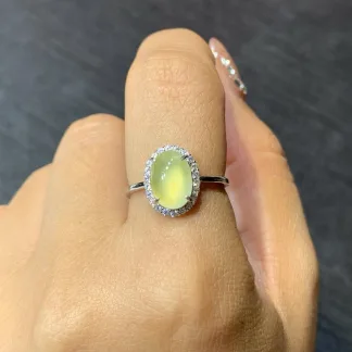 High-Icy Honey Yellow Natural Jadeite Cabochon Ring — S925 Silver · No. 72D6