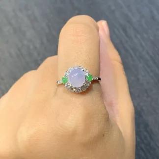 Icy Lavender Natural Jadeite Cabochon Ring — S925 Silver · No. 0208