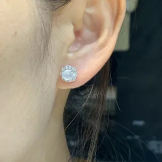 High-Icy Glowing Natural Jadeite Cabochon Stud Earrings — S925 Silver · No. CABA