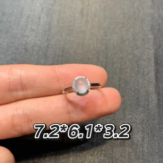 冰种起荧光天然翡翠蛋面戒指 S925 银 · 编号 3A5A