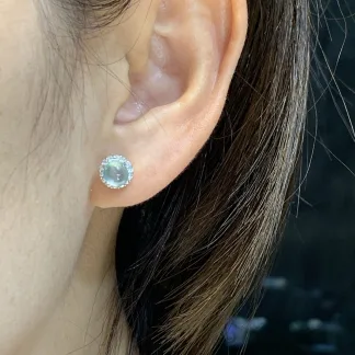 High-Icy Glowing Mottled Natural Jadeite Cabochon Stud Earrings — S925 Silver · No. 4DD6