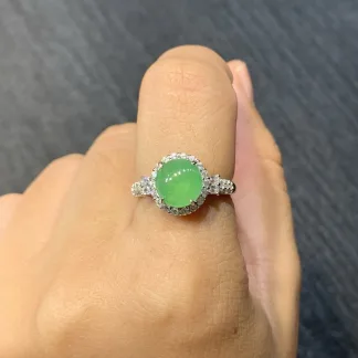 Icy Clear Green Natural Jadeite Cabochon Ring — S925 Silver · No. 4289