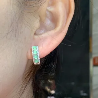 High-Icy Clear Natural Jadeite Cabochon Huggie Earrings — S925 Silver · No. 9792