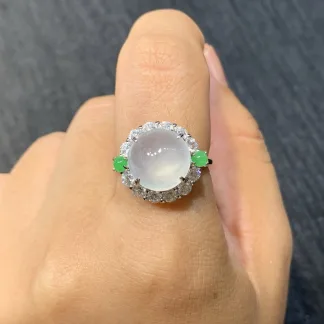 High-Icy Glowing Natural Jadeite Cabochon Ring — S925 Silver · No. 2586