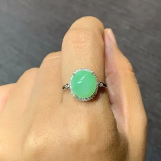 Fresh Vivid Green Natural Jadeite Cabochon Ring — S925 Silver · No. 3663