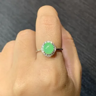 Icy Vivid Green Natural Jadeite Cabochon Ring — S925 Silver · No. F188