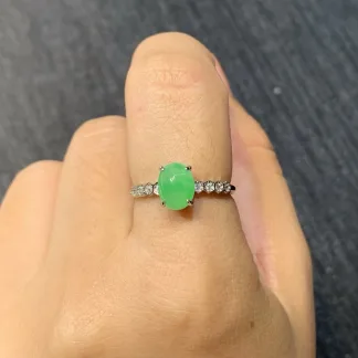 Icy Vivid Green Natural Jadeite Cabochon Ring — S925 Silver · No. ECAF