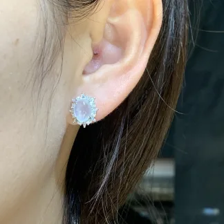 High-Icy Glowing Natural Jadeite Cabochon Stud Earrings — S925 Silver · No. D5A4