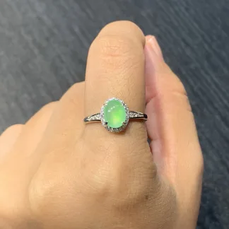 Icy Glowing Green Natural Jadeite Cabochon Ring — S925 Silver · No. 1DD2