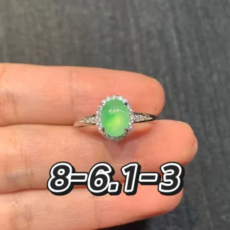 Icy Glowing Green Natural Jadeite Cabochon Ring — S925 Silver · No. 1DD2