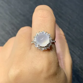 High-Icy Glowing Natural Jadeite Cabochon Ring — S925 Silver · No. 73B8