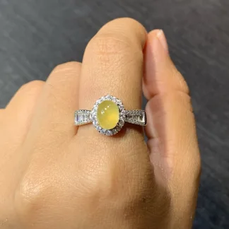 High-Icy Yellow Natural Jadeite Cabochon Ring — S925 Silver · No. 4960