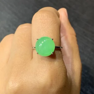 Icy Vivid Green Natural Jadeite Cabochon Ring — S925 Silver · No. 2FAC