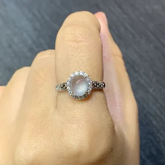 High-Icy Glassy Natural Jadeite Cabochon Ring — S925 Silver · No. CA16
