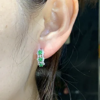 Icy Vivid Green Natural Jadeite Cabochon Huggie Earrings — S925 Silver · No. 23DE