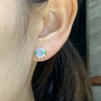 Icy Lavender Natural Jadeite Cabochon Stud Earrings — S925 Silver · No. BBB0