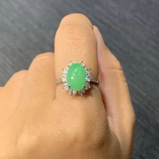 Icy Vivid Green Natural Jadeite Cabochon Ring — S925 Silver · No. 9EF5