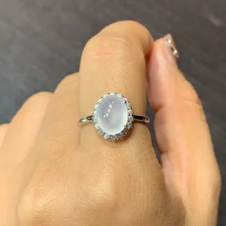 High-Icy Glowing Natural Jadeite Cabochon Ring — S925 Silver · No. 4FA9