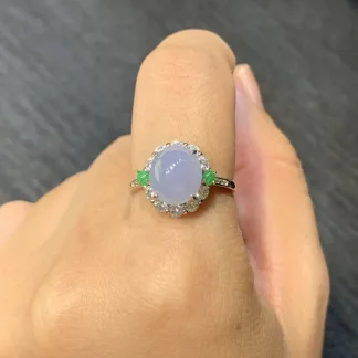 Icy Lavender Natural Jadeite Cabochon Ring — S925 Silver · No. 0060
