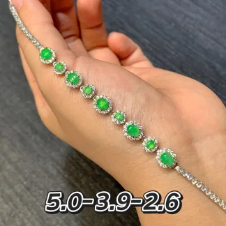 Icy Vivid Green Natural Jadeite Cabochon Bracelet — S925 Silver · No. 620A
