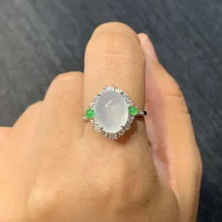High-Icy Glowing Natural Jadeite Cabochon Ring — S925 Silver · No. 63A7