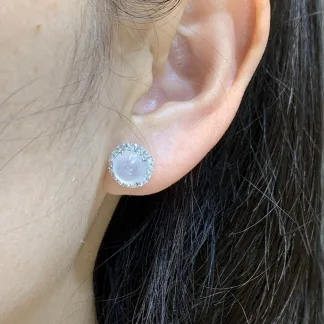Icy Glowing Natural Jadeite Cabochon Stud Earrings — S925 Silver · No. AF76