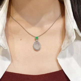 High-Icy White Natural Jadeite Cabochon Pendant — S925 Silver · No. BDB9