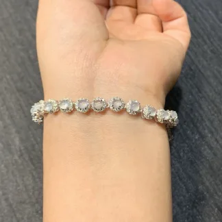 High-Icy Glowing Natural Jadeite Cabochon Bracelet — S925 Silver · No. 1071