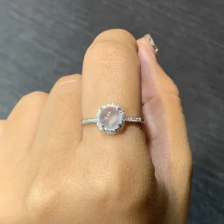 High-Icy Glowing Natural Jadeite Cabochon Ring — S925 Silver · No. 2E2A