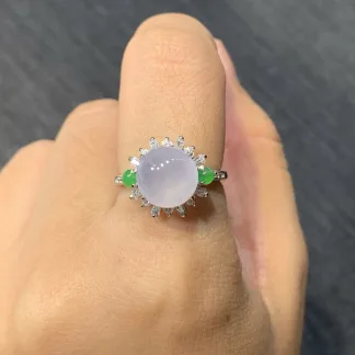 Icy Lavender Natural Jadeite Cabochon Ring — S925 Silver · No. 0F95