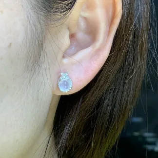 High-Icy Glowing Natural Jadeite Cabochon Stud Earrings — S925 Silver · No. 3255